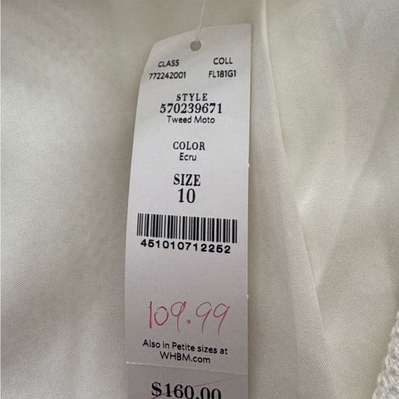 NWT White House Black Market Ecru Tweed Moto Jacket Size 10 - Picture 4 of 5